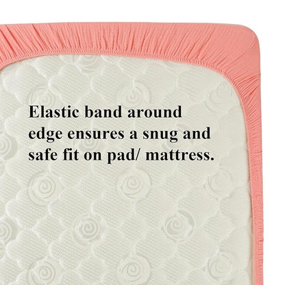 Muslin Pack n Play Sheets Soft Breathable 100% Cotton Mini Crib Fitted Sheets Portable/Convertible Playard Mattress Cover 2 Pack for Baby Girl, Pink and Pastel Violet