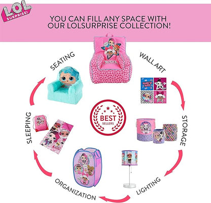 Idea Nuova LOL Surprise Kids Nylon Bean Bag Chair with Piping & Top Carry Handle, Large