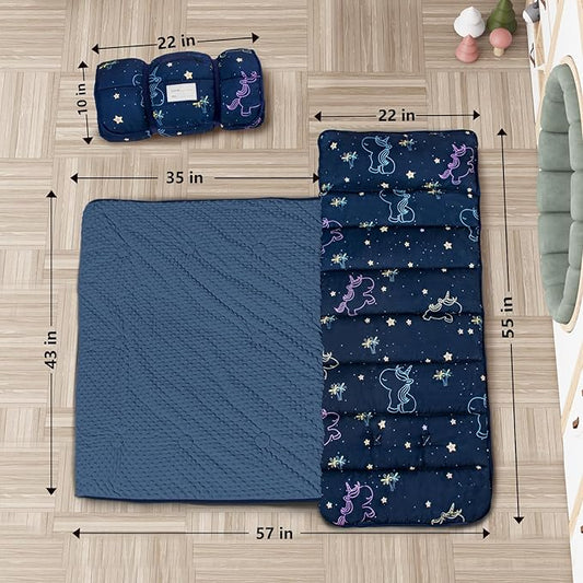 Nap Mat- Toddler Nap Mat with Pillow & Fleece Blanket- 55''*35''*3'' Nap Mat for Toddlers- Nap Mats for Preschool, Daycare