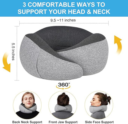MULIHOMI™ Travel Pillow for Airplane with 100% Memory Foam, 360° Adjustable Full Surrounding Flying Neck Pillows, Travel Pillow Set (Grey)