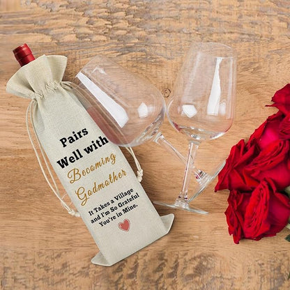 Gift for Godmother Baby Reveal Gift for Godmother Wine Bag Godparents Godmother Gift from Godchild Baptism Gift for Godmother Mother’s Day Christmas Gift for Godmother Reusable Wine Bottle Cover