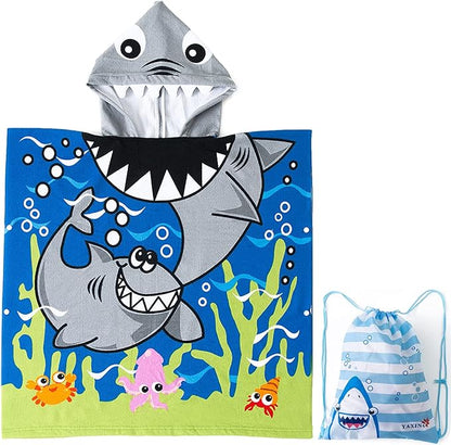 NovForth Kids Beach Towel for Boys Girls, Shark Hooded Bath Towel Wrap, Toddler Pool Towel with Hood
