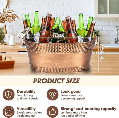 Nuogo 4 Pcs Stainless Steel Oval Ice Buckets for Parties 15 Qt/ 4 Gallon Galvanized Metal Drink Bucket with Handles Leak Resistant Beverage Tub Rustproof Wine Cooler Bucket Beverage Chiller(Bronze)
