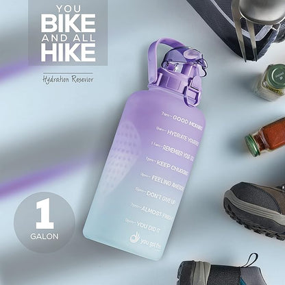 Motivational Water Bottle with Straw & Handle,One Gallon Water Bottle 128 oz/3.8L,Reusable Water Jug, Achieve All-Day Hydration SpillProof, BPA FREE