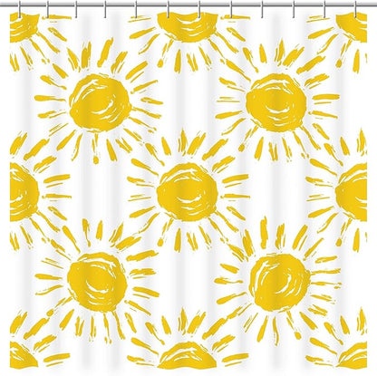 Happy Sun Pattern Shower Curtain. Warm Yellow Sunshine Rays will Instill a Feel of Warmth in your Master, Guest, Children's, College Dorm, Beach House Bathroom.