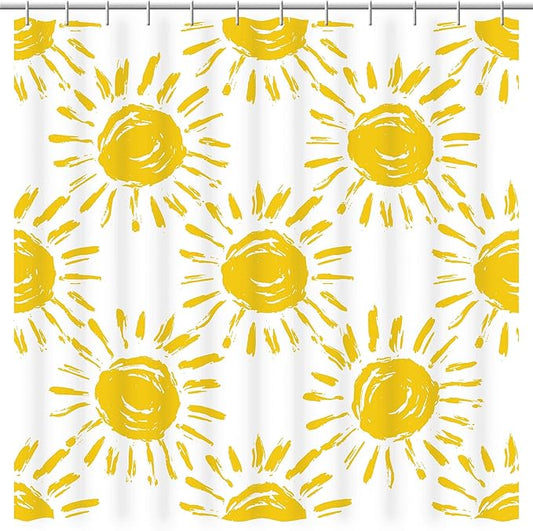 Happy Sun Pattern Shower Curtain. Warm Yellow Sunshine Rays will Instill a Feel of Warmth in your Master, Guest, Children's, College Dorm, Beach House Bathroom.