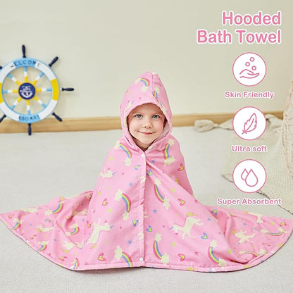 Kids Bath Hooded Towels, Kids Beach Towel for Boys Girls Super Soft and Absorbent, Beach | Pool | Bath | Swim Towels for Baby Kids Ages 0-8, 30X50 in, Unicorn