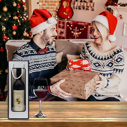 WAKAKO 12 Pcs Wine Gift Bags for Wine Bottles, Reusable Clear Window Wine Bottle Bags Bulk with Handles for Weddings, Valentine's Day, Birthday, Party, Graduations, Thanksgiving (White)