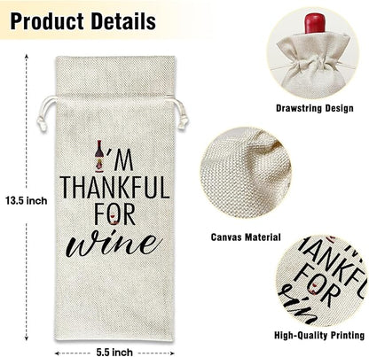 Wine Canvas Bag, Thanksgiving Wine Gift Bag, Thanksgiving Gifts for Friend Bestie Wife Autumn Harvest Party Wine Bags for Wine Bottles, Wine Gifts With Drawstring Holiday Fall Party Decoration -WB38
