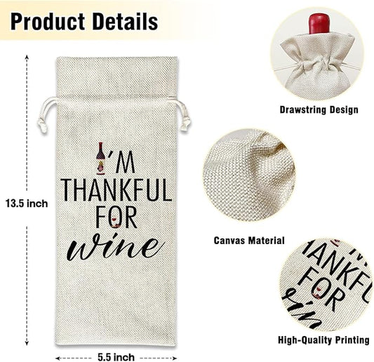Wine Canvas Bag, Thanksgiving Wine Gift Bag, Thanksgiving Gifts for Friend Bestie Wife Autumn Harvest Party Wine Bags for Wine Bottles, Wine Gifts With Drawstring Holiday Fall Party Decoration -WB38