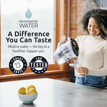 pH Refresh Alkaline Water Pitcher with Long-Life Filter – Alkaline Water Filter – Water Filtration System – High pH Alkaline Water Dispenser, 84oz, 2.5L (Navy)