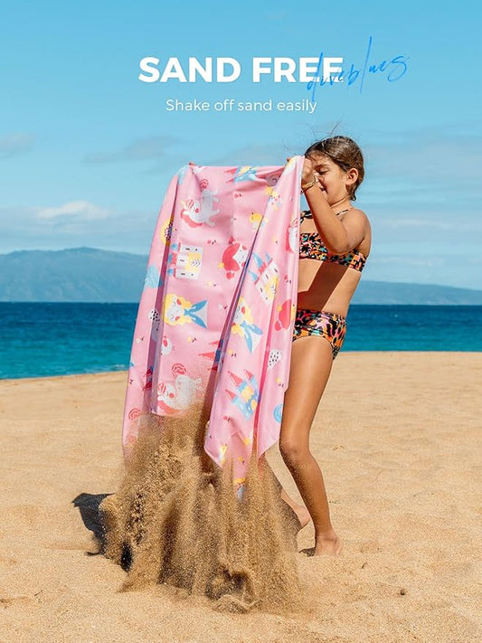 Kids Beach Towel 60''x30'', Quick Dry, Sand Free, Compact, Lightweight, Absorbent, Girls & Boys Large Microfiber Towels for Pool, Swim, Cruise Essentials, Princess