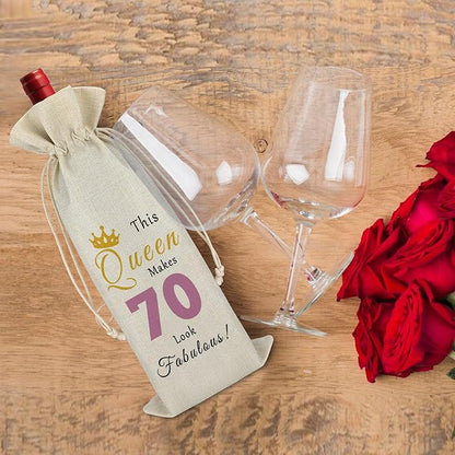 70th Birthday Gift Wine Bag 70 Year Old Birthday Gift for Women Party Decors Drawstring Wine Bag Retirement Gift 70th Milestone Gift Reusable Wine Wrap Bag for Grandma Mom