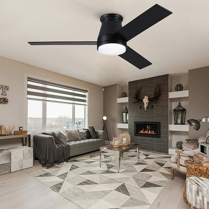 NicBex Ceiling Fan 48 Inch Modern Ceiling Fans with Integrated LED Light and Remote Control Flush Mount Ceiling Fan with 3 Blades for Living Room, Bedroom, Black
