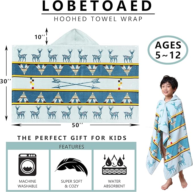 Kids Hooded Beach Bath Towel, Baby Surf Poncho Toddlers Soft Real Cotton Wrap Hooded Towels for Kids Boy Girl