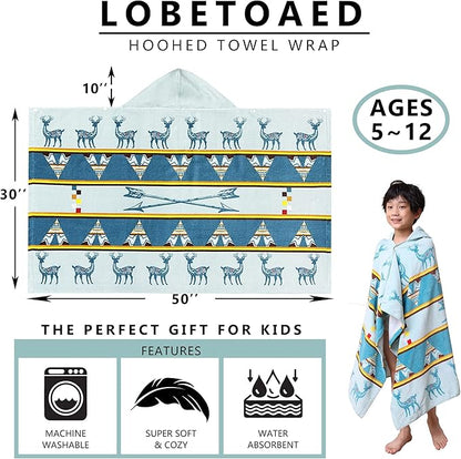 Kids Hooded Beach Bath Towel, Baby Surf Poncho Toddlers Soft Real Cotton Wrap Hooded Towels for Kids Boy Girl