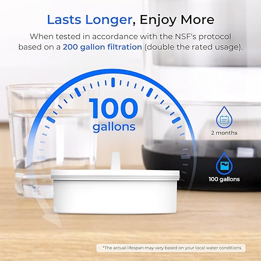 Waterdrop Glass Water Filter Pitcher with 1 Filter, Eco-Friendly, with NSF 53&42&372 Certified Filter, 7-Cup, Reduces PFOA/PFOS, Chlorine, Cadmium, Copper, Mercury, BPA Free, Easy to Clean, Black