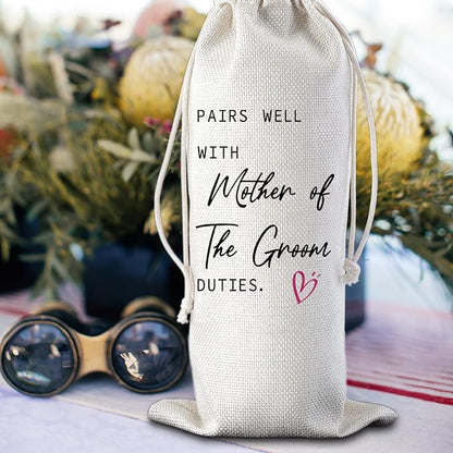 Mother of the Groom Gifts Pairs Well with Mother of the Groom Duties Wine Bag Wedding Engagement Gifts for Mother from Groom Reusable Wine Gift Bag