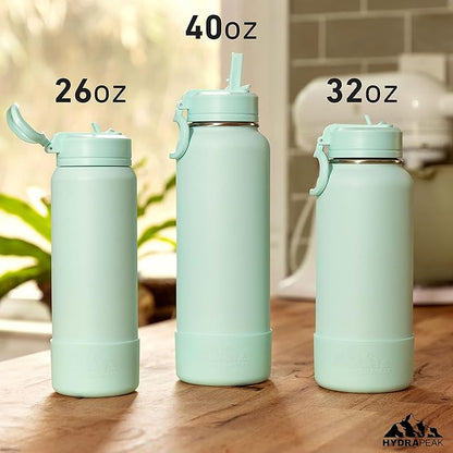Hydrapeak 26oz Sport Insulated Water Bottle with Straw or Chug Lid, Leak & Spill Proof, Keeps Drinks Cold for 24 Hours, Hot for 12 Hours, Premium Stainless Steel Water Bottles (26oz, Black)