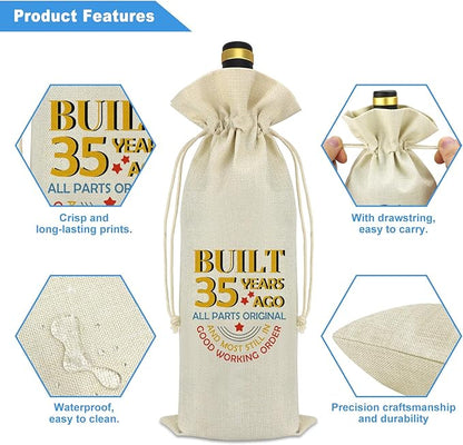 35th Birthday Gifts Funny Birthday Party Decorative Wine Bag 35 Years Old Birthday Gift Idea 35th Anniversary Birthday Gifts for Women Men Friends Co-worker Wife Husband Mom Dad Wine Bottle Cover