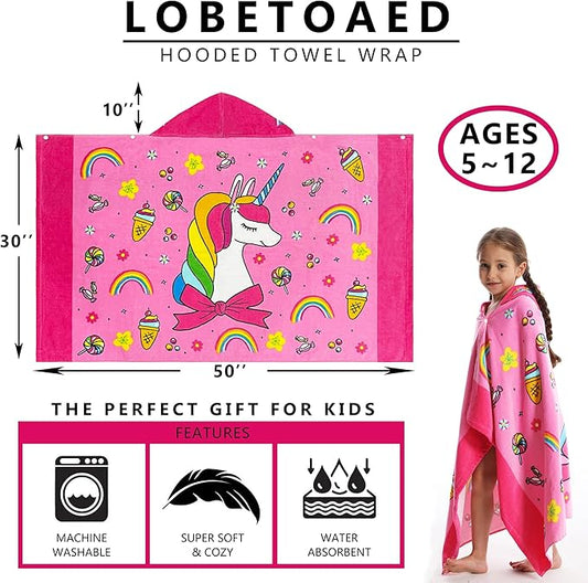 Kids Hooded Beach Bath Towel, Baby Surf Poncho Toddlers Soft Real Cotton Wrap Hooded Towels for Kids Boy Girl