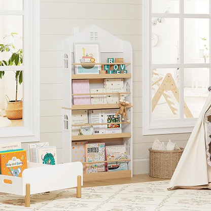 UTEX Kids Bookshelf Wall Mounted, 4-Tier Book Shelf Organizer, Tall Wooden Children's Bookcase, Storage Book Rack for Kids Room, Nursery, Bedroom, Living Room, White
