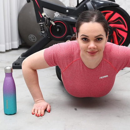 BJPKPK Insulated Water Bottles -17oz/500ml -Stainless Steel Water Bottles,Sports Water Bottles Keep Cold for 24 Hours and Hot for 12 Hours,BPA Free Water Bottle,Glitter Purple Green