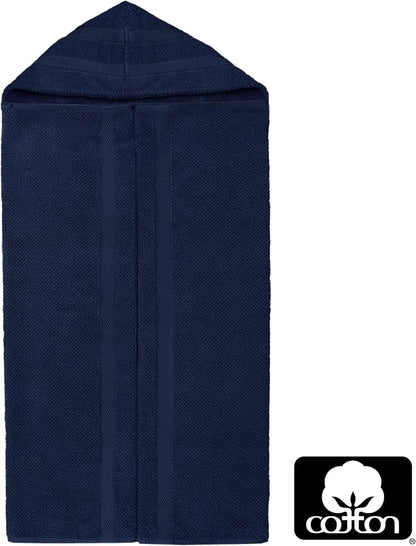 Hooded Bath Towel Wrap - 100% Cotton Popcorn Large Oversized Hooded Kids Towel - Toddler Shower Pool Beach Towel - 600 GSM - Soft Absorbent Quick Dry Easy Care Gift - 30x52 inches - Navy