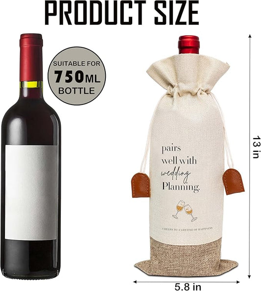 Wedding Wine Bag, Engagement Gifts for Couples, Cotton Linen Wine Gift Bag With Drawstring, Mr and Mrs Marriage Wedding Gifts, Bridal Shower Gift for Women Besties Friends, Bachelorette Party-30