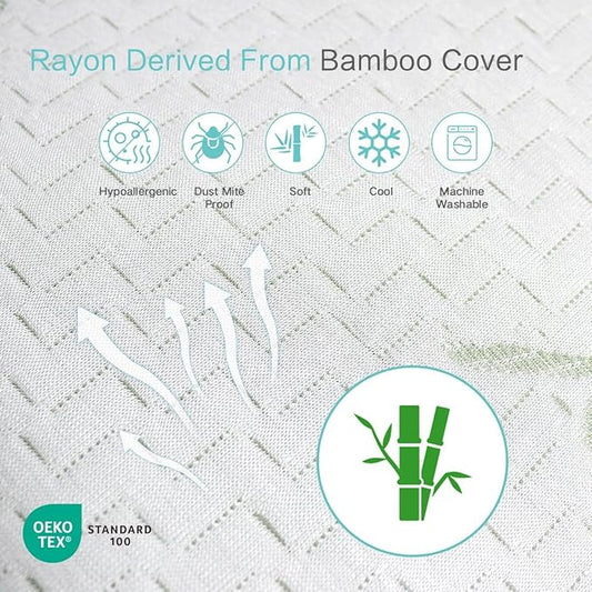 JJDANFILL Rayon Derived from Bamboo Pillow Standard Size Set of 2 - Machine Washable Bed Pillows for Sleeping for Back, Stomach and Side Sleeper - Firm Shredded Memory Foam Pillows 20 * 26in