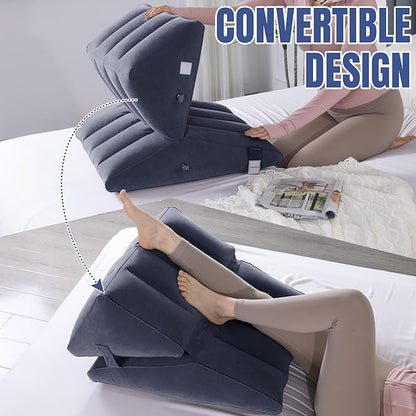 HOMBYS Adjustable Inflatable Bed Wedge Pillow for Sleeping, 7 in 1 Multi Use Back Pillow for Bed Sitting Up, 10 inch Elevated Support Pillow for Legs & Back, Portable for Travel-30"x22"x10", Blue