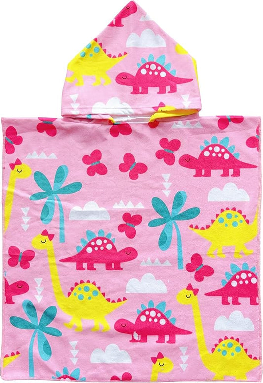 Dinosaur Beach Towel with Hood for Boys Girls Pink Kids Hooded Bath Towel Toddler Swim Pool Cover Up for 2-4 Years