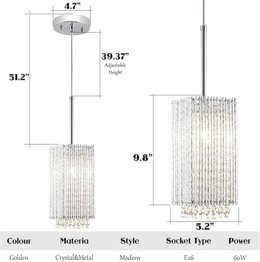 MO&OK 3 Pack Crystal Chandelier Modern Pendent Lights Adjustable Hanging Lighting with Metal Lampshade Rectangle Chandeliers for Kitchen Island Dinningroom,Entrance Living Room H9.8 xD5.2 Chrome