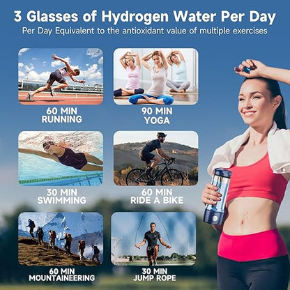 Hydrogen Water Bottle, 3 IN 1 Hydrogen Water Bottle Generator, 2300 PPB Smart Electrolysis Water Ionizer with SPE/PEM Technology, Hydrogen Water Machine for Women Men Office School Bike Running Travel