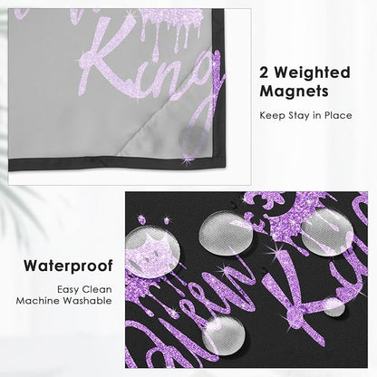 King and Queen No Hook Shower Curtain with Snap in Liner, Black and Purple Glitter Bath Curtain with Double Layers Waterproof Fabric and Mesh Top Window 71x74 Inch