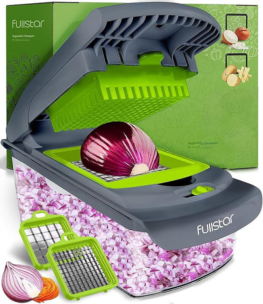 Fullstar Vegetable Chopper - Food Chopper - Onion Chopper - Vegetable Slicer & Spiralizer - Veggie Chopper with Container - Kitchen Gadgets - Home Essentials - Kitchen Accessories (2 in 1, Gray/Green)