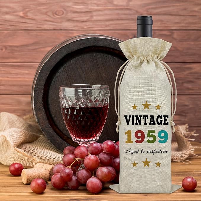 Sazuwu Vintage 1959 Gifts for Women Men Wine Bag Happy 65th Birthday Mom Gifts 65 Year Old Birthday Gifts for Dad Wine Accessories Gifts for Wine Lovers Turning 65 Gifts for Grandma Grandpa