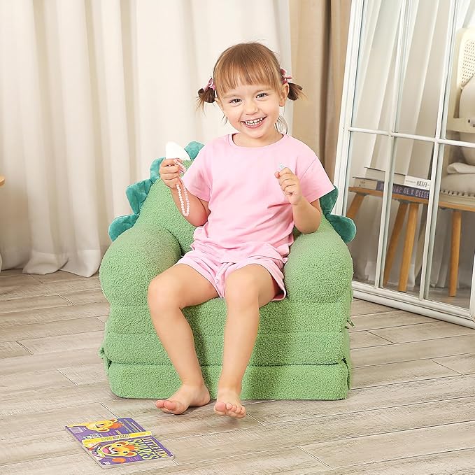 Foldable Kids Sofa, Triceratops Toddler Couch with Tri Folding Foam Cushions, Comfy Kids Couch for Kids Age 18 Months and Up