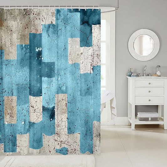 Feelyou Kids Geometric Blue Bathroom Shower Curtain Set Geometry Bath Curtain Boys Girls for Checkered Shower Curtain Modern Art Teens Bathroom Accessories Room Decor 72"x78"