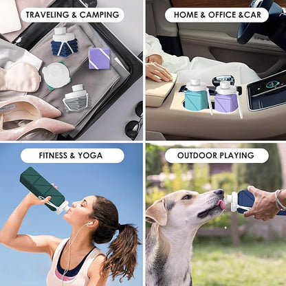 SPECIAL MADE Collapsible Water Bottles Cups Leakproof Valve Reusable BPA Free Silicone Foldable Travel Water Bottle Cup for Gym Camping Hiking Travel Sports Lightweight Durable