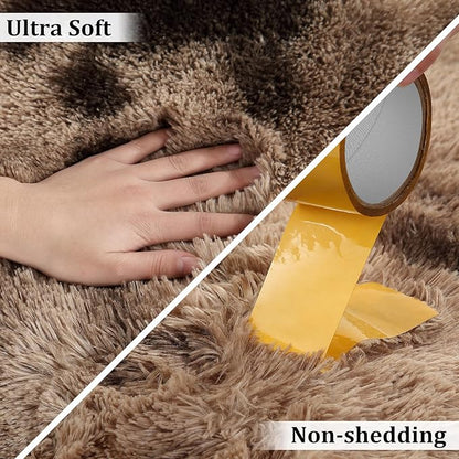 Fluffy Rug for Bedroom, Abstract Shaggy Soft Area Rugs for Living Room Nursery Kids Room, Non Slip Plush Throw Rug, Indoor Modern Floor Carpets for Dorm Office Kitchen, 5' x 8', Tie-dyed Brown