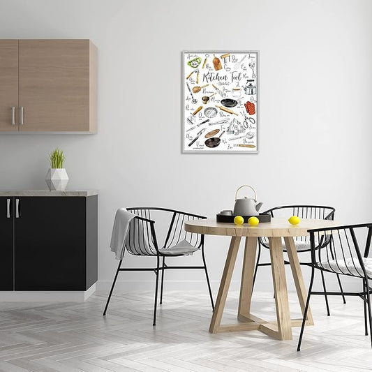 Stupell Industries Kitchen Tool Alphabet Cooking Accessory ABC Chart, Designed by Ziwei Li Gray Framed Wall Art, 24 x 30, Multi-Color