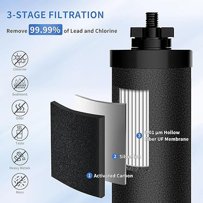 Gravity-Fed Water Filter System 1.5G Stainless Steel Countertop Water Filtration System with 2 Carbon Filters Reduce Lead and 99% Chlorine Conforms to NSF/ANSI 42&372 Standards Portable