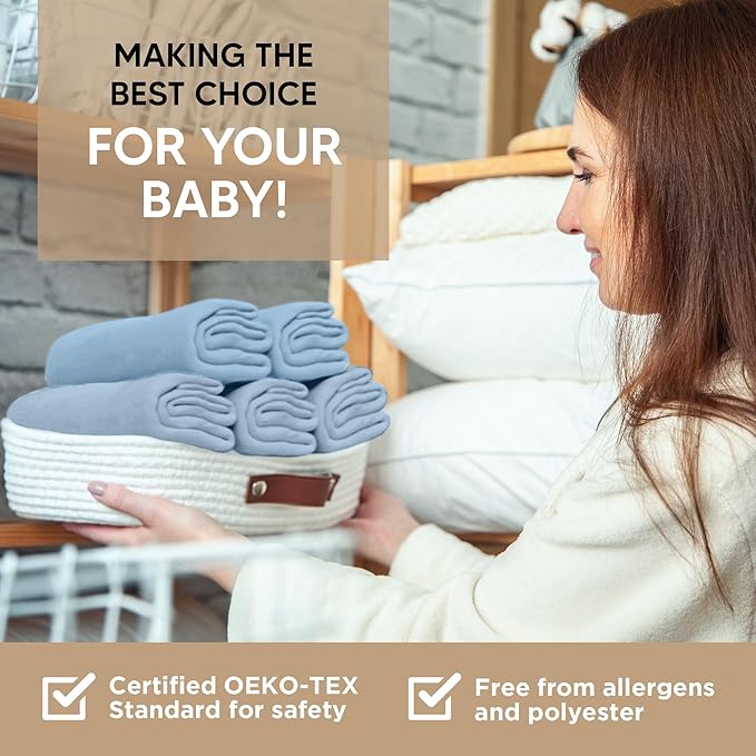 Bassinet Fitted Sheets - Compatible with Delta Children and Simmons Kids Bassinet | 100% Organic Jersey Cotton - Light Blue + Dark Blue | 30x16 (2 Pack)