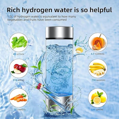 Hydrogen Water Bottle, Portable Hydrogen Water Bottle Generator, Rechargeable Hydrogen Water Ionizer Machine for Home, Office, Travel and Exercise