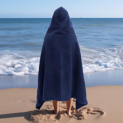 Hooded Bath Towel Wrap - 100% Cotton Popcorn Large Oversized Hooded Kids Towel - Toddler Shower Pool Beach Towel - 600 GSM - Soft Absorbent Quick Dry Easy Care Gift - 30x52 inches - Navy
