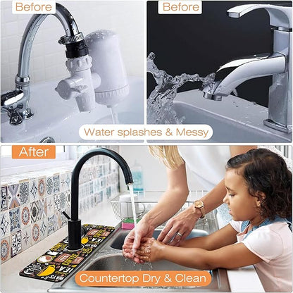 Kitchen Faucet Mat Coffee Poster Kitchen Sink Splash Guard Faucet Mat,1 PC Splash Guard Behind Faucet Drip Catcher for Kitchen,Sink Mat,Dish Drying Mat,Bathroom Faucet Mat 15.5""X5.5""