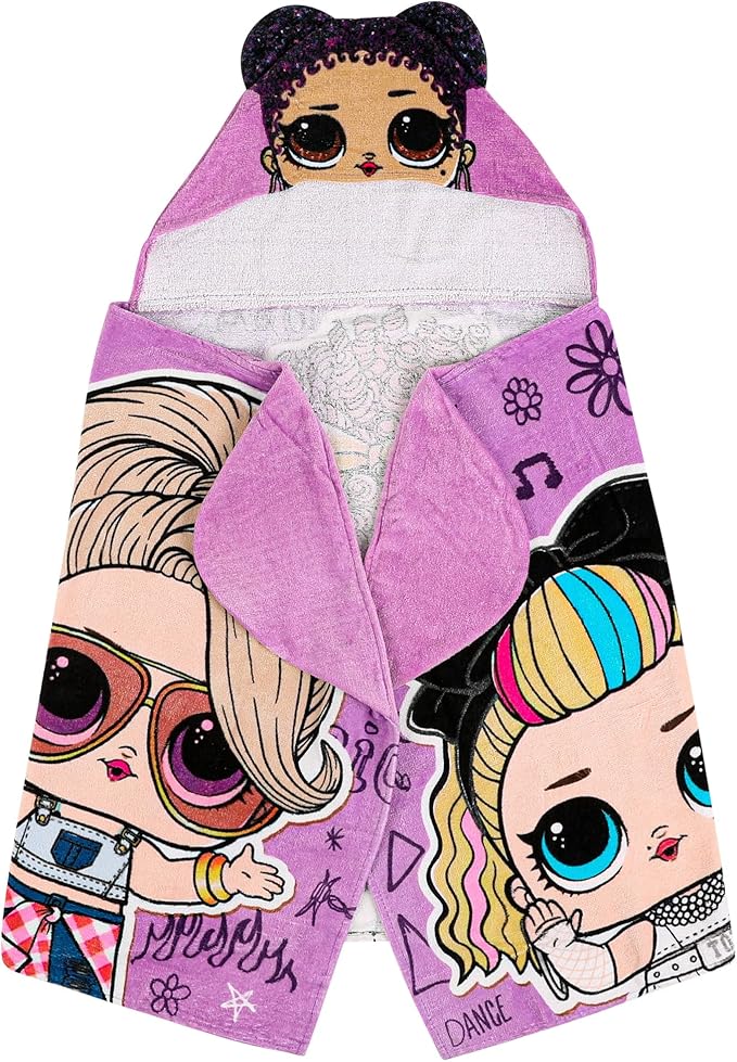 Franco LOL Surprise Kids Purple Queen Bath Beach Hooded Towel 24 in x 50 in