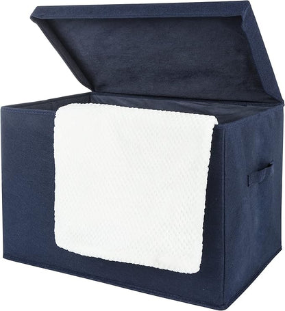 Sammy & Lou Collapsible Felt Soft Toy Box Toy Chest for Toddlers Toy Storage Organizer with Handles and Hinged Lid, 22 x 14.5 x 15 inches, Navy