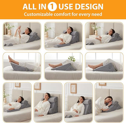 4PCS Orthopedic Bed Wedge Pillow Set for Sleeping, Wedge Pillow for Back Pain Relief, 10-in-1 Adjustable Bed Wedge Pillow Post Surgery, Triangle Pillow for Acid Reflux Snoring Gerd, Velvet